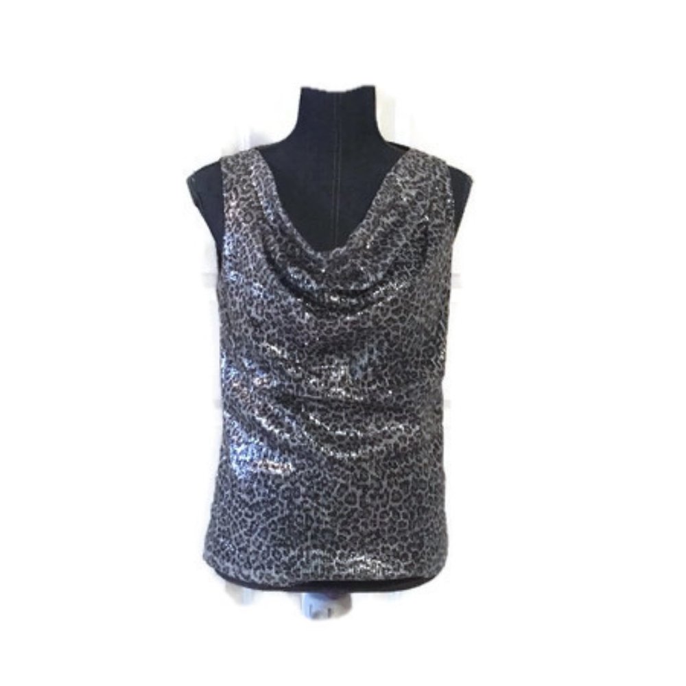 Michael Kors womens gray sequin animal print top